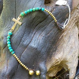 Blue-Green Azurite Cross Bracelet.